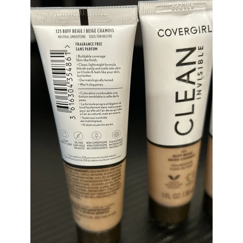 3‎ CoverGirl Clean Invisible Foundation Vegan 30ml 1oz 125 Buff Beige